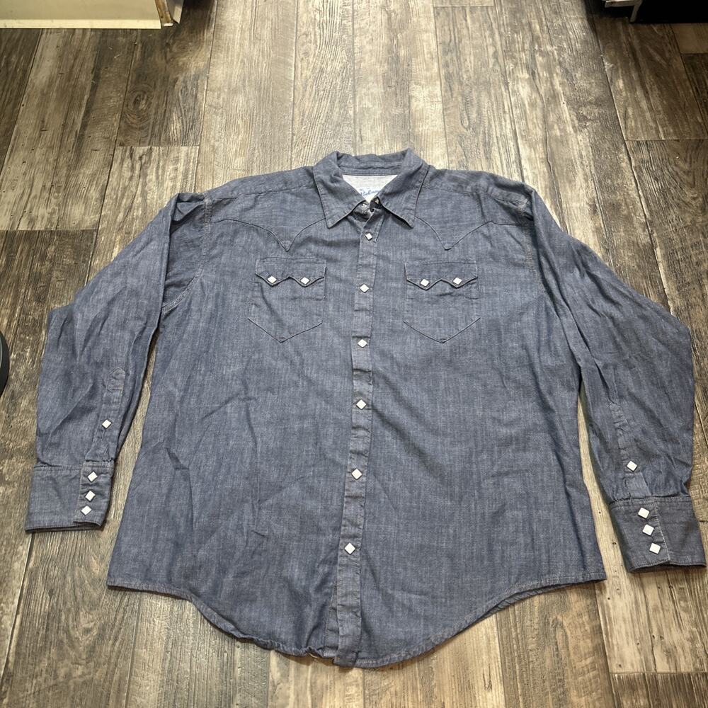 Rockmount Ranch Wear Shirt Mens XL Blue Long Sleeve Diamond Pearl Snap Western